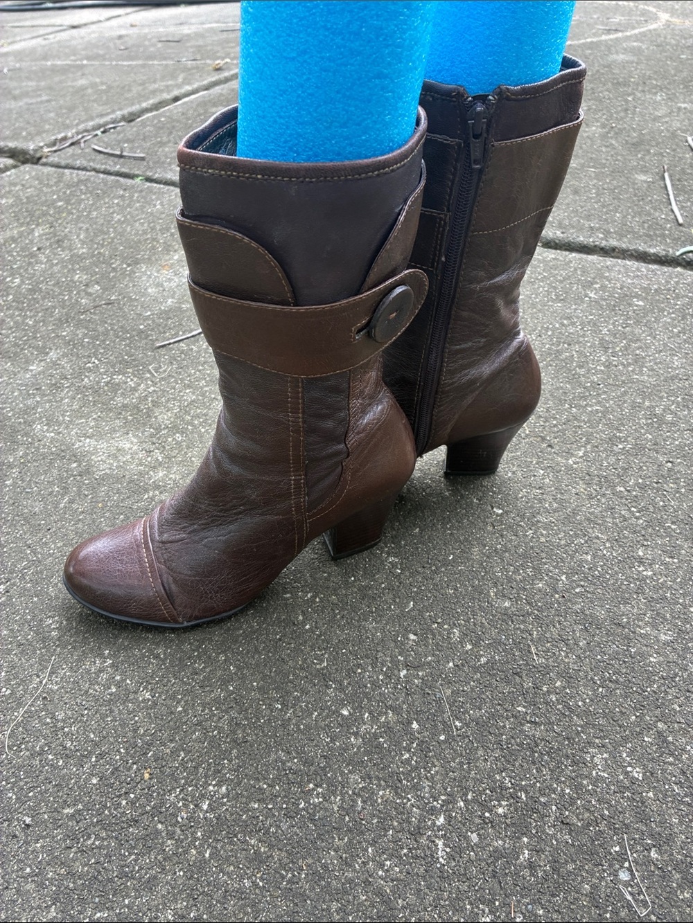 Born Brown Leather Mid-Calf Heeled Boots - Picture 3 of 11